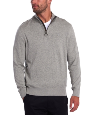 Barbour Cotton Half Zip Tartan Trim Sweater Grey In Grey Marl