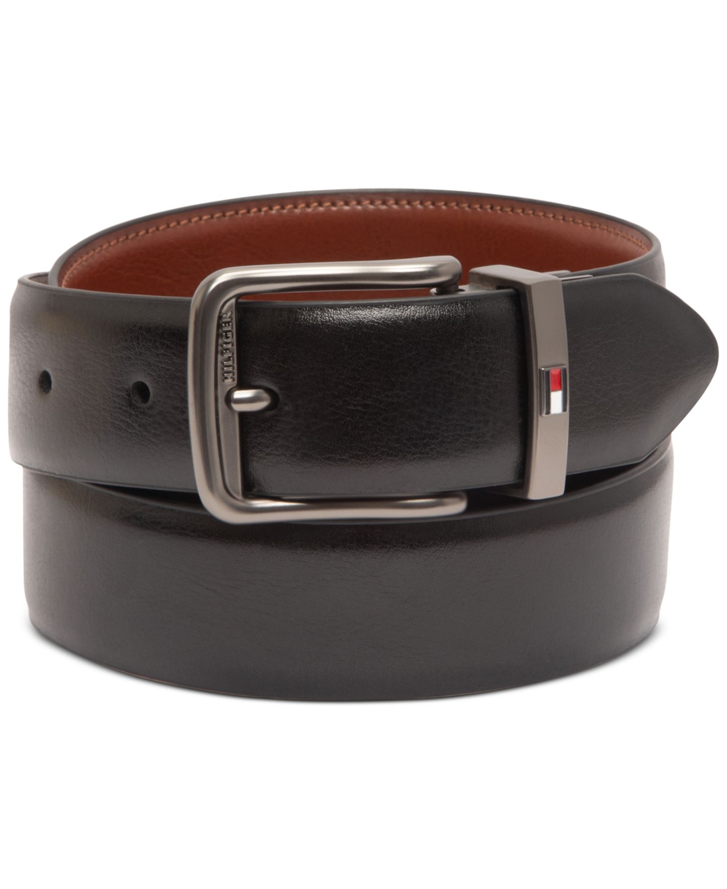 Мужской ремень Tommy Hilfiger Reversible Harness Buckle Stretch Belt, цвет: Чёрный / Рыжевато-коричневый — фото 1