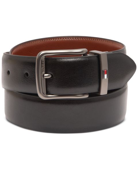 Мужской ремень Tommy Hilfiger Reversible Harness Buckle Stretch Belt, цвет: Чёрный / Рыжевато-коричневый