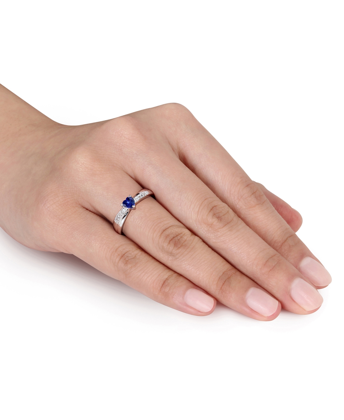 Lab-Grown(1/4 ct. t.w.) and Diamond Accent Heart Ring in Sterling Silver - Sapphire