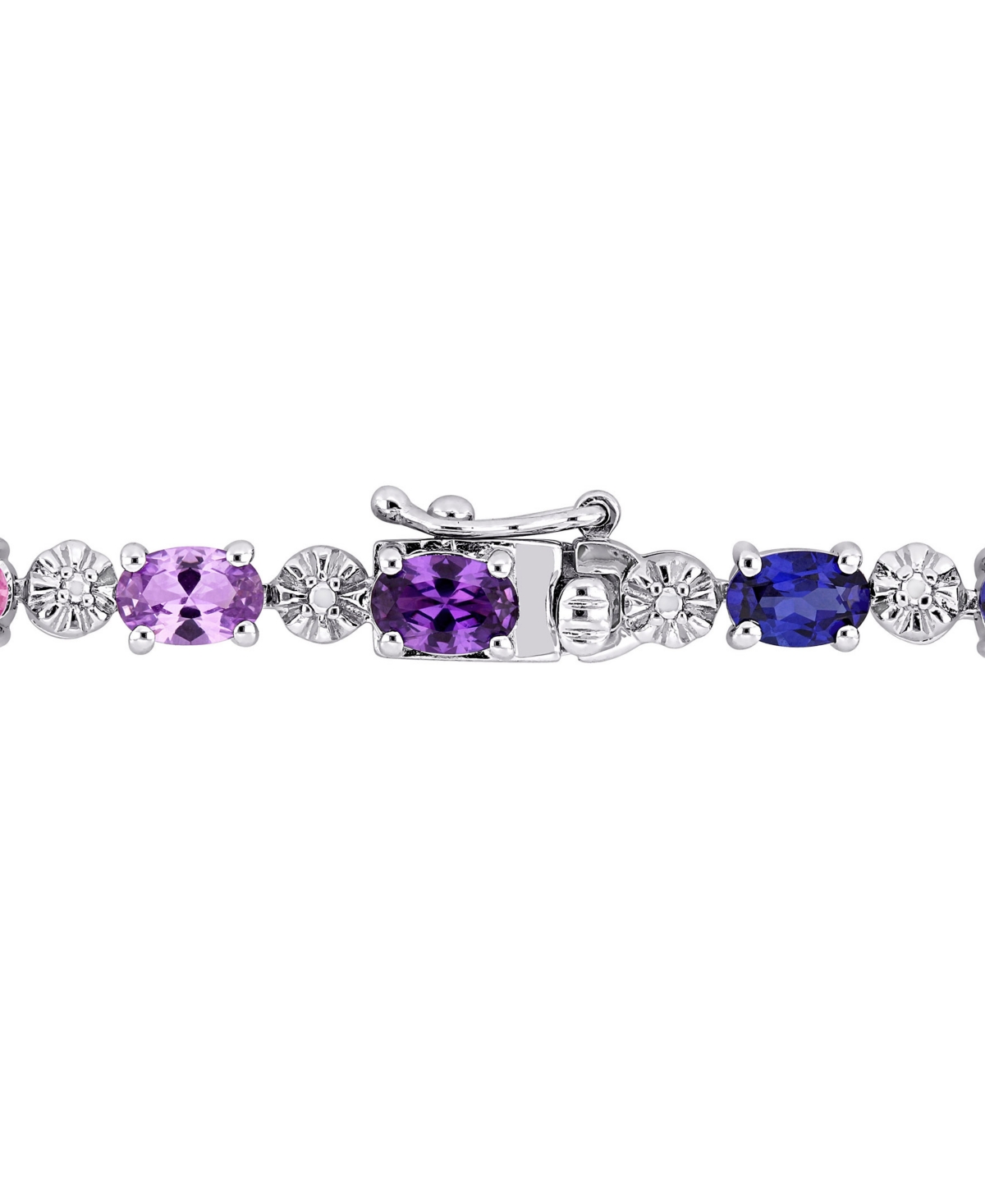 Shop Macy's Multi-color Lab Grown Sapphire (9 7/8 Ct. T.w.) And Diamond-accent Tennis Bracelet In Sterling Silve In Multi-sapphire