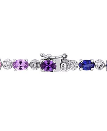 Macy's - Multi-Color Created Sapphire (9 7/8 ct. t.w.) and Diamond-Accent Tennis Bracelet in Sterling Silver