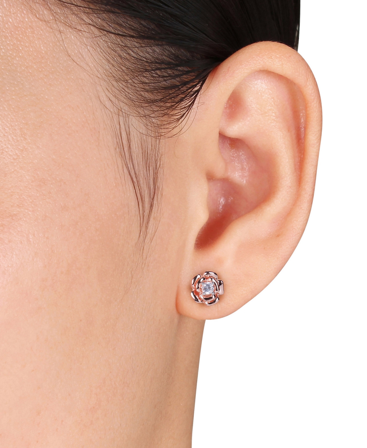 Macy's Lab Grown White Sapphire (1/3 Ct. T.w.) Flower Stud Earrings In 18k Rose Gold Over Silver In White Sapphire