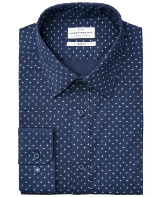 Lucky Brand - Men's Slim-Fit Performance Stretch Navy Blue/Blue Fleur-de-Lis Print Dress Shirt
