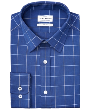 Lucky Brand Men's Slim-Fit Performance Stretch Blue Exploded Graph Check Dress Shirt