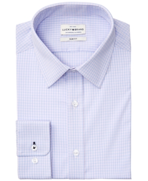 Lucky Brand Men's Slim-Fit Performance Stretch Lavender & Blue Micro Check Dress Shirt