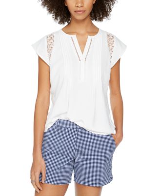 Tommy Hilfiger - Lace-Trimmed Notch-Neck Blouse