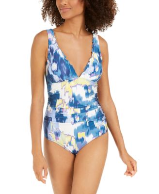 DKNY - Printed Ruffled One-Piece Swimsuit