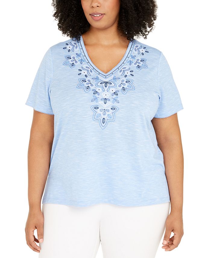 Alfred Dunner Plus Size Petal Pushers Floral Top Macy's