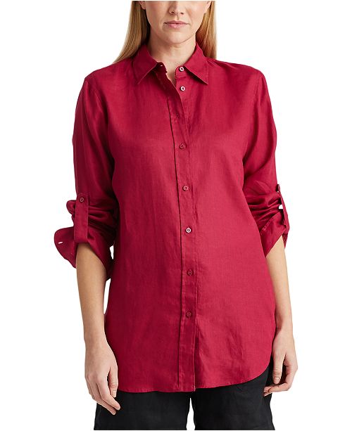 Lauren Ralph Lauren Petite Linen Collared Shirt & Reviews - Tops ...