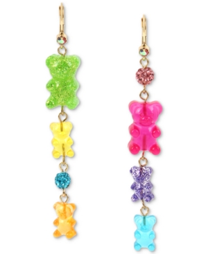 image of Betsey Johnson Gold-Tone Fireball & Gummy Bear Mismatch Linear Drop Earrings