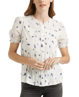 Lucky Brand Embroidered Floral Classic Crew Girocollo