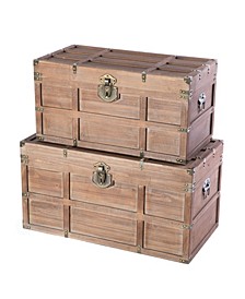 Wooden Rectangular Lined Rustic Storage Trunk with Latch, Set Of 2