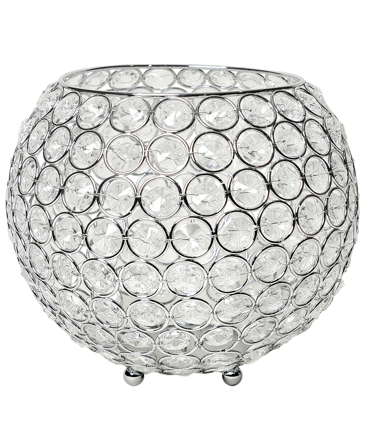 Elipse Crystal Circular Bowl Candle Holder, Flower Vase, Wedding Centerpiece - Chrome