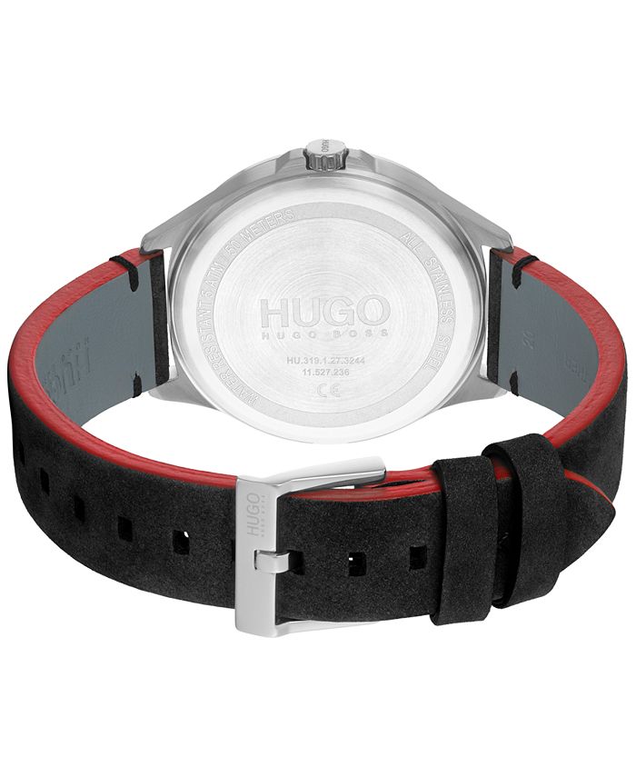 Hugo men's discover chronograph black leather strap watch Clearance