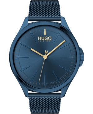 Shop Hugo Men's #smash Blue Stainless Steel Mesh Bracelet Watch 43mm
