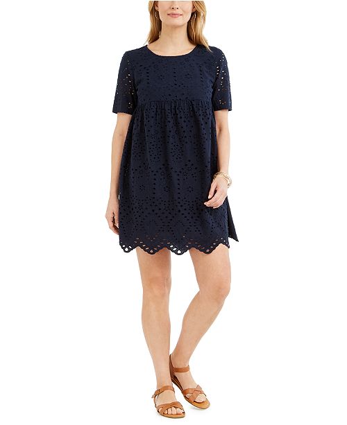Style Co Petite Cotton Eyelet Babydoll Dress Created For Macy S