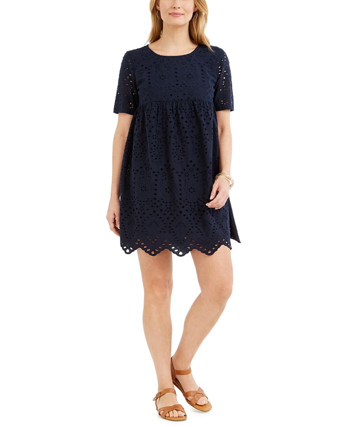 Style & Co Petite Cotton Eyelet Babydoll Dress, Created for Macy's - Macy's