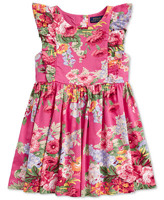 Polo Ralph Lauren Toddler Girls Floral Ruffled Cotton Dress 