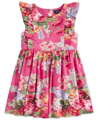 Polo Ralph Lauren Little Girls Floral Ruffled Cotton Dress - Macy's
