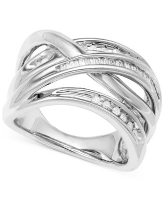 diamond criss cross ring in sterling silver