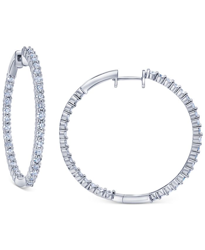 Macy's Diamond Small In & Out Hoop Earrings (1/2 ct. t.w.) in 14k White ...