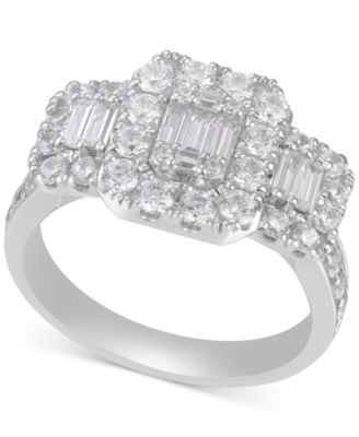 Macy's - Diamond Baguette Halo Cluster Engagement Ring (1-1/2 ct. t.w.) in 14k White Gold