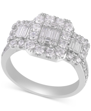 image of Diamond Baguette Halo Cluster Engagement Ring (1-1/2 ct. t.w.) in 14k White Gold