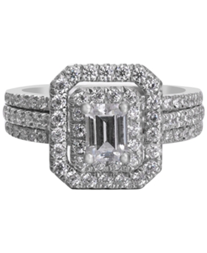 image of Diamond Emerald-Cut Halo Engagement Ring (1-1/2 t. t.w.) in 14k White Gold