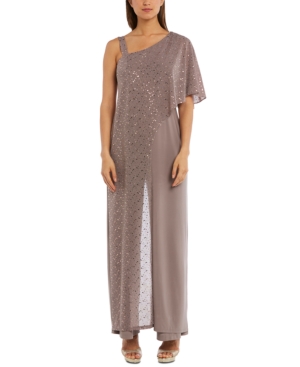 image of R & M Richards One-Shoulder Metallic Jumpsuit