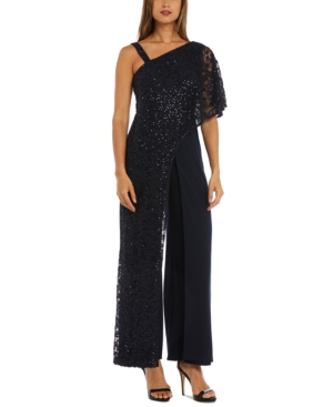 image of R & M Richards One-Shoulder Lace Jumpsuit