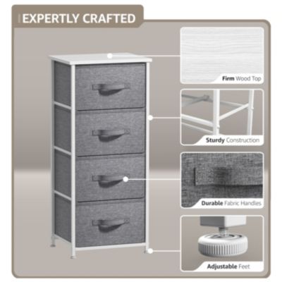 4 Drawers Chest Nightstand - Storage for Closet, Home, College Dorm - Features Steel Frame, Wood Top, & Fabric Bins