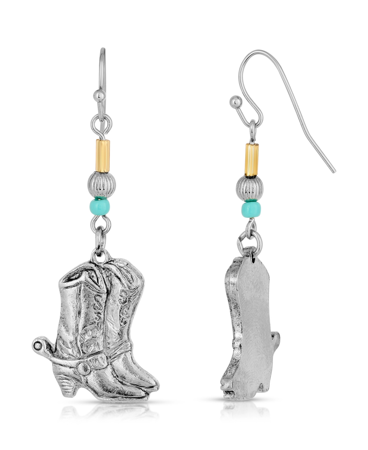 2028 Silver-tone And Imitation Turquoise Accent Western Boots Drop Earrings In Gray