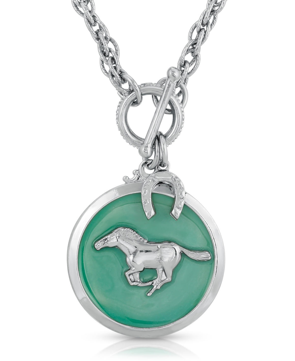 2028 Silver-tone Enamel Horse Pendant Toggle Necklace In Turquoise