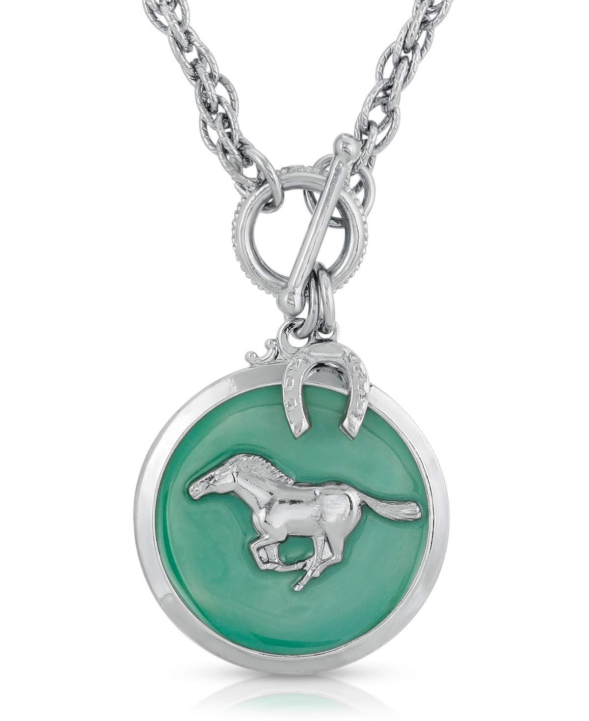 Silver-Tone Enamel Horse Pendant Toggle Necklace - Turquoise