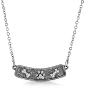 image of 2028 Pewter Crystal Bone and Paw Bar Necklace