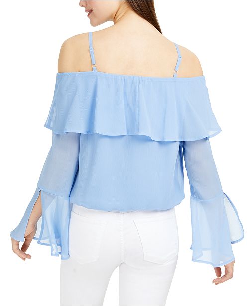 BCX Junior's Off The Shoulder Drawstring Sleeve Top Blue Size X-Small