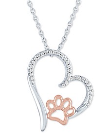 Diamond Heart & Paw Pendant Necklace (1/10 ct. t.w.) in Sterling Silver & 14k Rose Gold-Plate, 16" + 2" extender