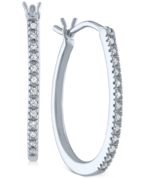 Macy's Diamond Oval Hoop Earrings (1/10 Ct. T.w.) In Sterling Silver