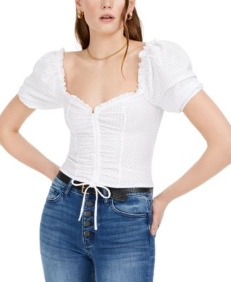 Bar III - Eyelet Puff-Sleeve Top
