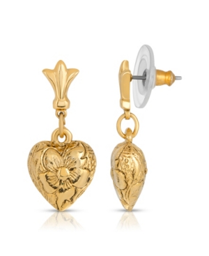 image of 2028 14K Gold-Dipped Textured Heart Drop Earrings