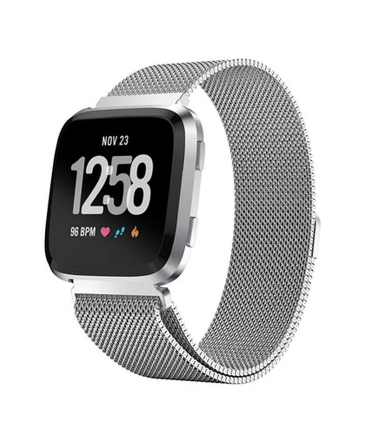 Unisex Fitbit Versa Silver-Tone Stainless Steel Watch Replacement Band - Silver-Tone