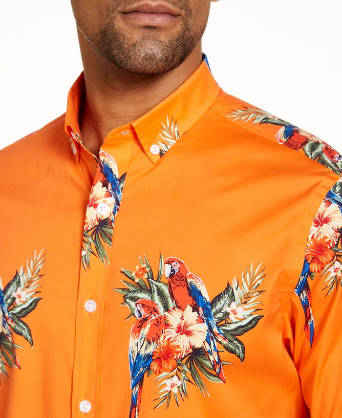 Club Room Men's Tropical Parrot Print Short Sleeve Shirt, Created for ...