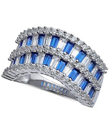 Cubic Zirconia Baguette Two Row Wavy Statement Ring in Sterling Silver (Also Available in Blue and Multi)