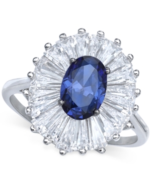 Cubic Zirconia Tapered Flower Oval & Baguette Ring (5-3/8 ct tw) in Sterling Silver (Also Available in Orange Blue and Light Blue)