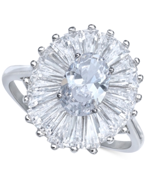 Cubic Zirconia Tapered Flower Oval & Baguette Ring (5-3/8 ct tw) in Sterling Silver (Also Available in Orange Blue and Light Blue)
