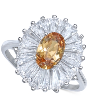 Cubic Zirconia Tapered Flower Oval & Baguette Ring (5-3/8 ct tw) in Sterling Silver (Also Available in Orange Blue and Light Blue)