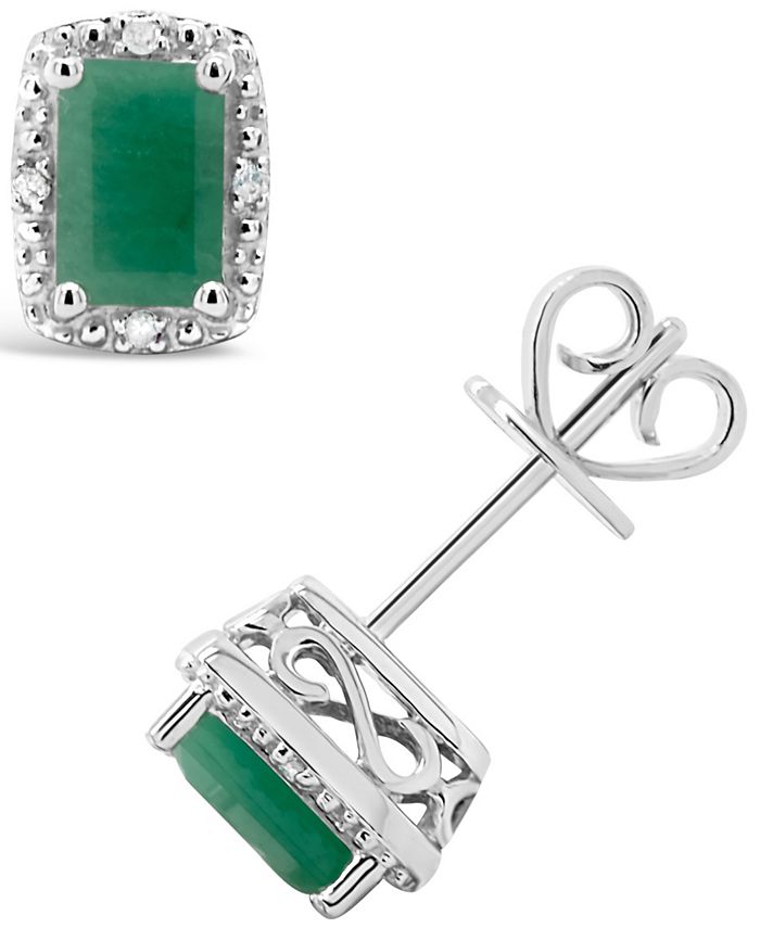 Macy's - Emerald (1-1/3 ct. t.w.) and Diamond Accent Stud Earrings in Sterling Silver