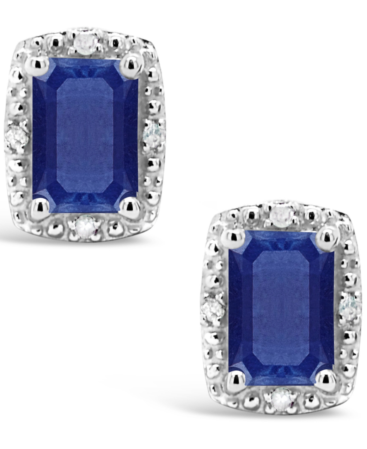 (1-1/3 ct. t.w.) and Diamond Accent Stud Earrings in Sterling Silver - Sapphire