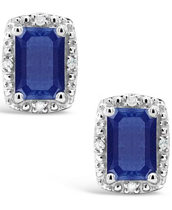 Macy's - Sapphire (1-1/3 ct. t.w.) and Diamond Accent Stud Earrings in Sterling Silver